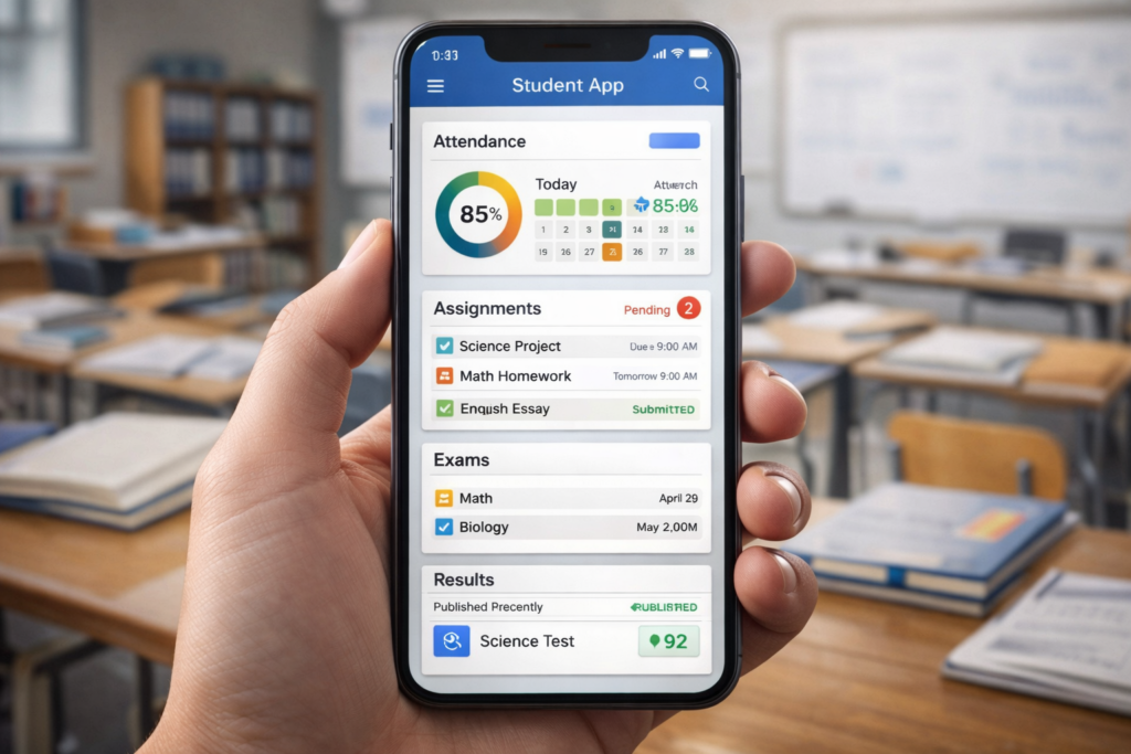 Student using mobile learning app