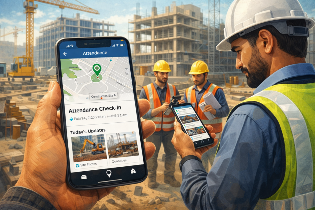 Geo-fencing attendance at the construction site